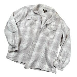 Pacific Trail Plaid Flannel Mens Large Grey White Button Up Heavy Cotton Casual